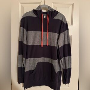 Reef Navy Blue and Grey Hoodie with Orange Drawstrings. 100% cotton. Size Large.